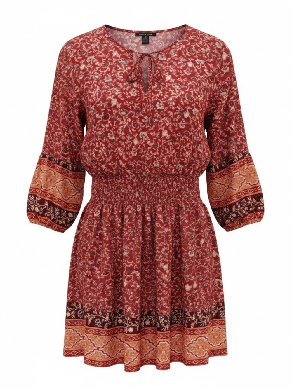 American Eagle Outfitters Red Floral Long Sleeve Smocked Dress